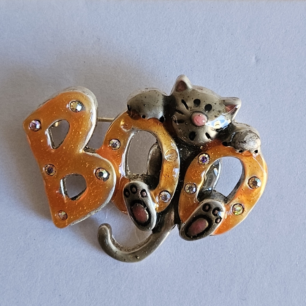 Vintage AJMC Halloween Cat Enamel Pin